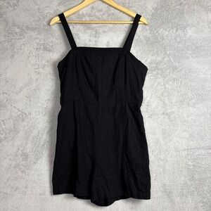 Old Navy Linen Blend Romper Smocked Back Woman's Large Black Jumpsuit Vacation